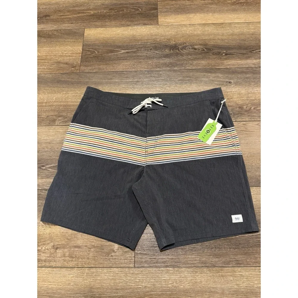 Katin Board Shorts Men's 38 Gray Stripe Swim Trunks Hybrid NEW NWT 8" Inseam - Picture 1 of 8